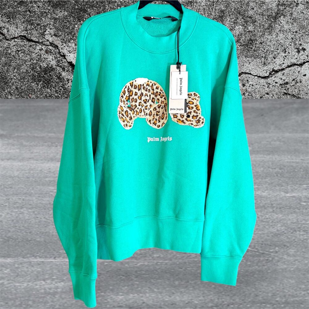 •NEW• Palm Angels Leopard Kill The Bear Green Crew Sweat • Medium (oversized)